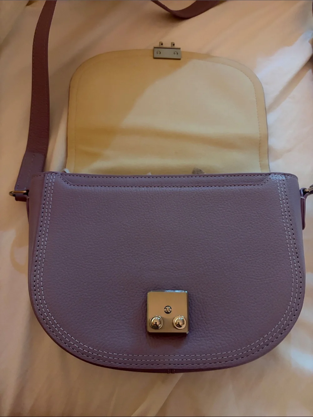 Philip Lin Lavender Crossbody Saddle Bag with Silver Hardware. - Picture 2 of 4